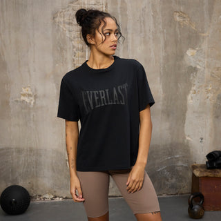 Everlast® EVERLAST Womens SS Oversized Iconic Logo Cotton Stretch Tee T-shirt Black