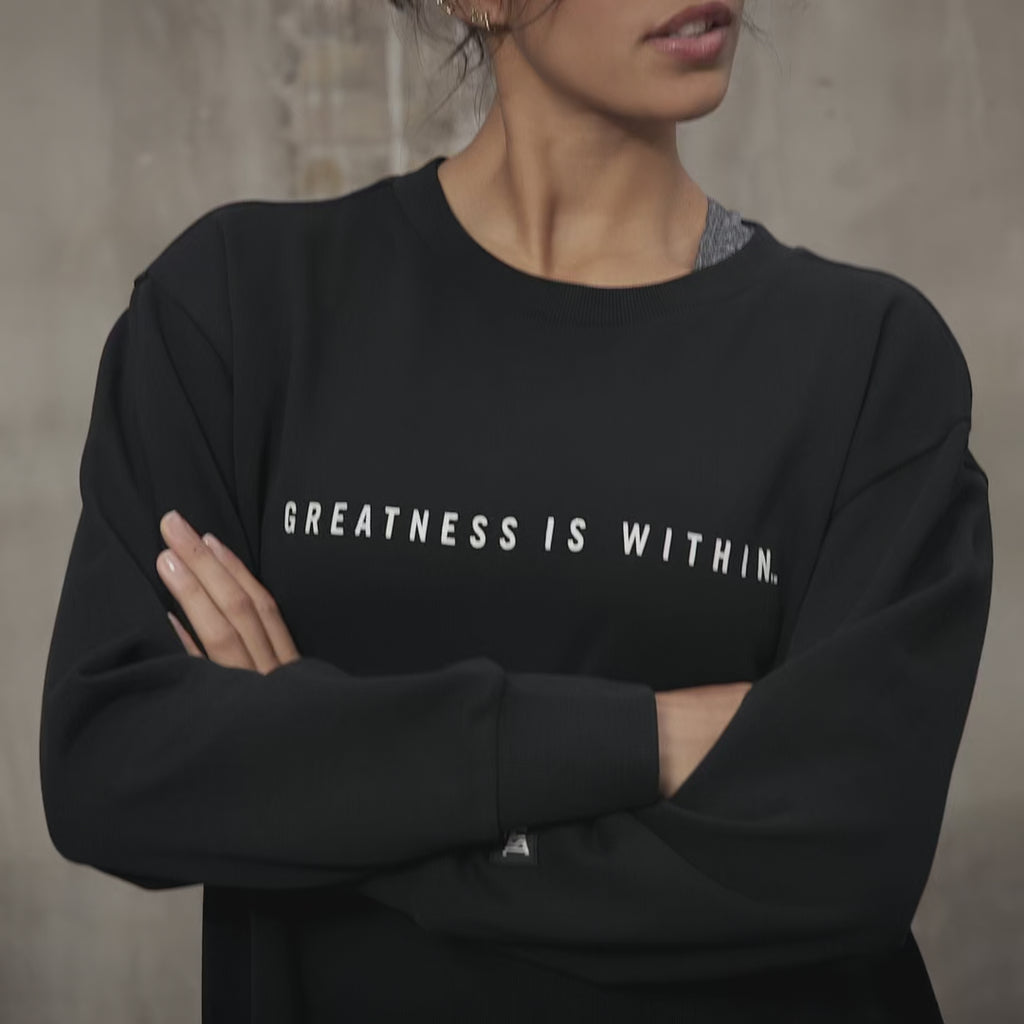 Everlast® EVERLAST Womens Oversized Greatness Is Within Crew Sweat Sweatshirt Black