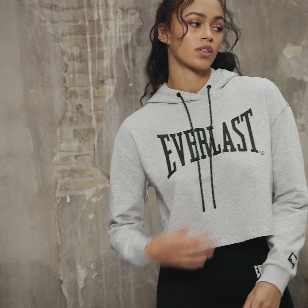 Everlast® EVERLAST Womens Iconic Logo Cropped Sweat Hoodie Sweatshirt Grey