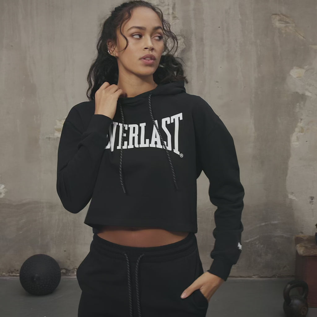 Everlast® Nordic EVERLAST Womens Iconic Logo Cropped Sweat Hoodie Sweatshirt Black Beauty 19-3911